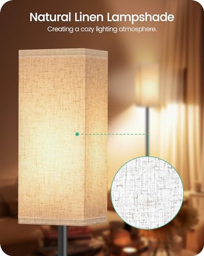 2 Pack Floor Lamp, Pole Lamp with Foot Switch, Modern Standing Lamp Lampshade, Minimalist Freestanding Lamp (Bulb Not Included), for Living Room, Bedroom Office, Black and Beige E07LDP205