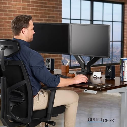 UPLIFT DESK Crestview Dual Monitor Arm - Gas Spring Monitor Mount, Fits 13-35” Inch Displays, VESA Compatible, Clamp or Grommet Installation, Fits Standing Desks & Vertical Options (Black)