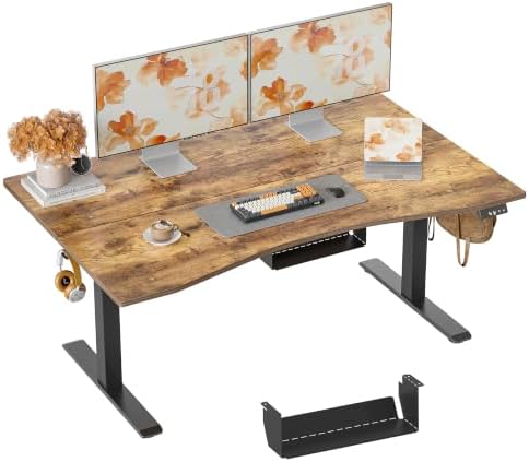 TIQLAB 55x30 Extra Deep Standing Desk with Cable Management, Rustic Brown