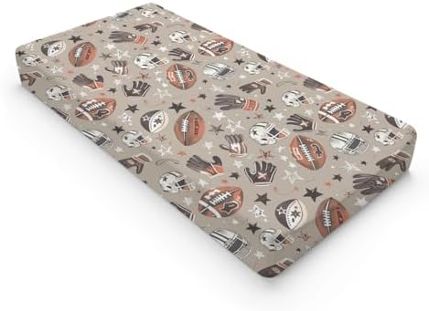 Cartoon American Football Sports Helmets Gloves Stars Baby Changing Pad Cover,Unisex Sports Nursery Diaper Changing Table Pad Mat Sheet for Boys Girls-16x32