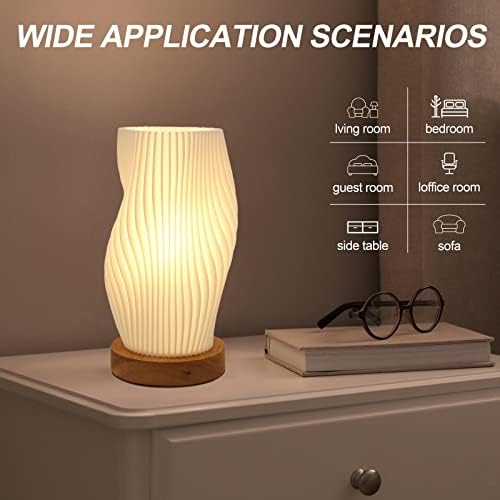 Dimmable Small Table Lamp with Rotary Switch, Striped Bedside Night Light
