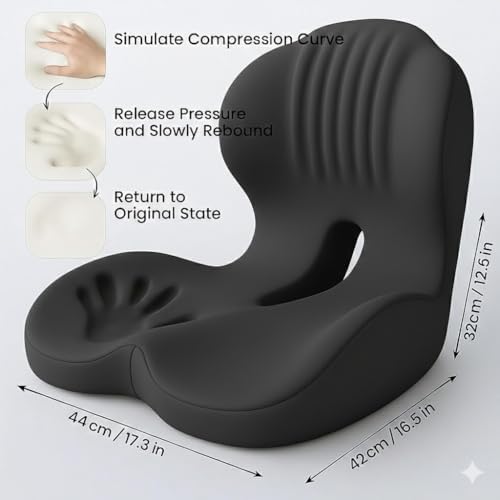 Ergonomic L-Shaped Memory Foam Seat Cushion with Lumbar Support, Designed to Help Relieve Tailbone, Coccyx & Lower Back Pain for Office,Truck, Car & Travel (Black)