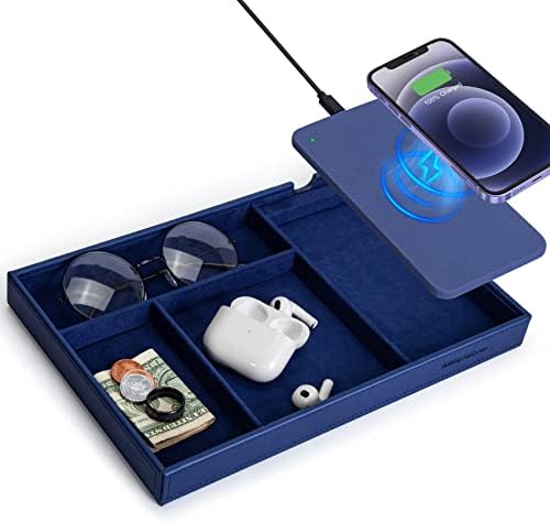 Valet Tray, Built in Wireless Charging Pad, Nightstand Organizer