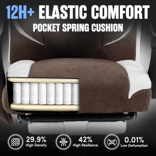 Massage Office Chair with Footrest,6-Point Vibration & Heat Executive Office Chairs,Ergonomic Desk Chair for Heavy People,Recliner with Padded Armrest,500LBS Big and Tall Office Chair,Brownwhite
