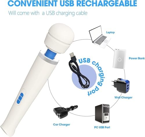 Therapeutic Cordless Massager - Powerful Massage Tool Handheld 8 Speeds 20 Patterns - Rechargeable Hand Massagers for Sore Muscles - Hand Held Massage Tool for Neck & Back