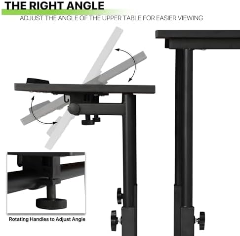 Magshion Rolling Standing Desk with Wheels, Height Adjustable Laptop Desk for Walking Pad, Mobile Workstation with Tilt Top, 28" to 46" Height Range for Home Office & Small Spaces, Black