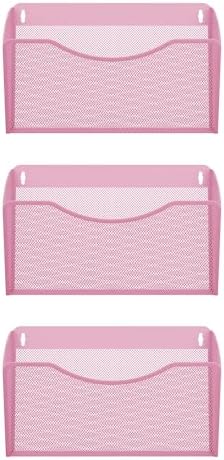 EasyPAG Wall File Organizer 3 Pack, Hanging File Organizer Wall Mount, Metal Mesh Folder Holder for Letter/A4 Papers, Mail Sorter for Office, Classroom, Home, Pink
