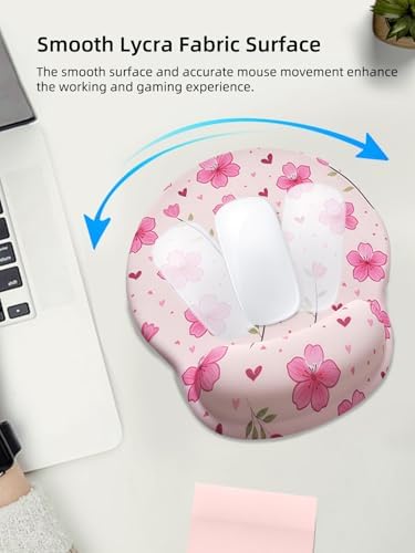 Lily Floral Mouse Pad Wrist Support Wrist Rest, Flower Ergonomic Mouse Pad with Non-Slip Base for Office Gaming Working Computers,Desk Accessories Pain Relief Mouse Mat, Rose Pink