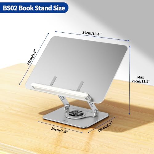 BESIGN BS02 Book Stand for Reading, Adjustable Book Holder, Ergonomic Laptop Stand, Cookbook Stand, Recipe Book Holder with Elastic Page Clips for Music Scores, Recipe, Tablet
