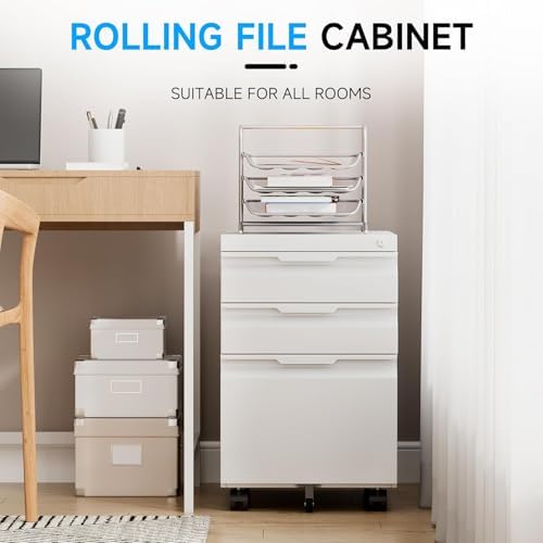 3 Drawer Mobile File Cabinet with Lock, Rolling File Cabinet with Wheels