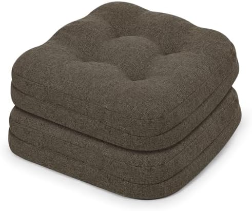 baibu 2-Layer Dining Chair Cushions, 2 Pack, 16.5 x 16.5 x 3.5 in, Brown