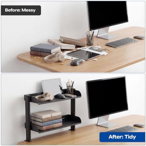 2-Tier Carbon Steel Clamp-On No Drill Desk Storage Organizer Shelf