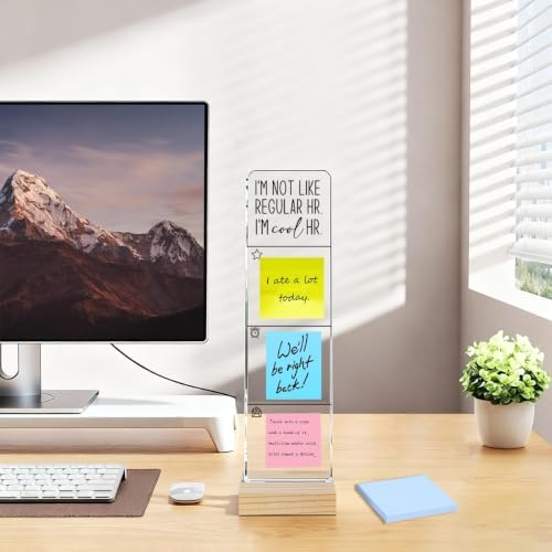 Monitor Memo Board with Removable Wooden Base Acrylic Portable Sticky Note Holder, I'm Not Like Regular Hr I m Cool Hr Acrylic Notes Sign, Office Desk Set Sticky Notes 100 Sheets