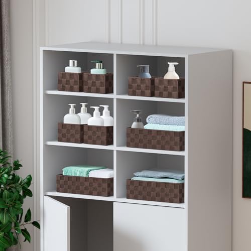 Posprica Woven Baskets, Storage Baskets for Organizing (Set of 8), Cube Baskets Bin Container Matching Storage Boxes Organizers for Pantry, Office, Shelves, Media-room
