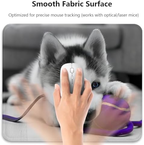 Siberian Husky Puppy Mouse Pad, Cute Pup Playing Purple Blue Ball Desk Mat