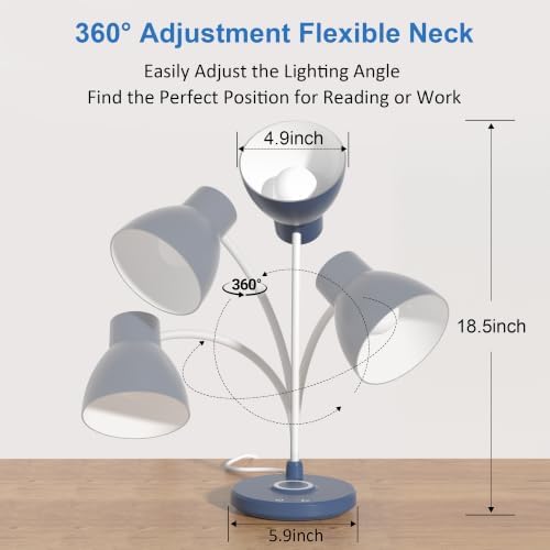 LED Desk Lamp for Home Office with Wireless Charger, Navy Blue