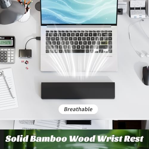 Keyboard Wrist Rest, Wooden Wrist Rest for Keyboard, 14.2-inch Length and 22mm Thickness, Bamboo Wood Palm Rest, Ergonomic Design for Mechanical Gaming Keyboard, Stain Resistant