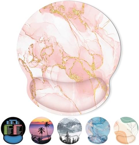 KONVINIT Ergonomic Mouse Pad with Wrist Rest, Small Mousepad with Non-Slip Rubber Base and Smooth Surface, Pink Mouse Pads for Desk, Office Desk Accessories
