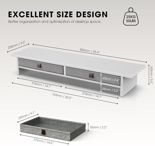 Fenge 35 Inch Monitor Stand with Drawer Storage, Computer Riser for Desk