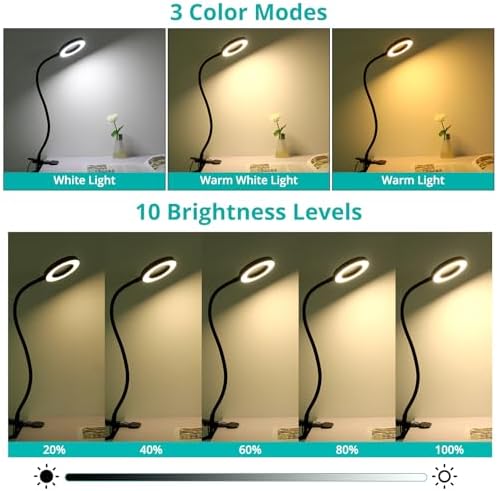Woputne Desk Lamp 5X Magnifying Glass with Light Clamp Light for Reading