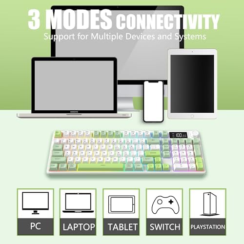 KimHong Wireless Keyboard, Quiet Keyboard for Work, Creamy Keyboard with Number Pad, RGB Gaming Keyboard, Tri-Mode BT5.0/2.4GHz/USB-C, 98 Keys, for PC, Mac, Gaming Console