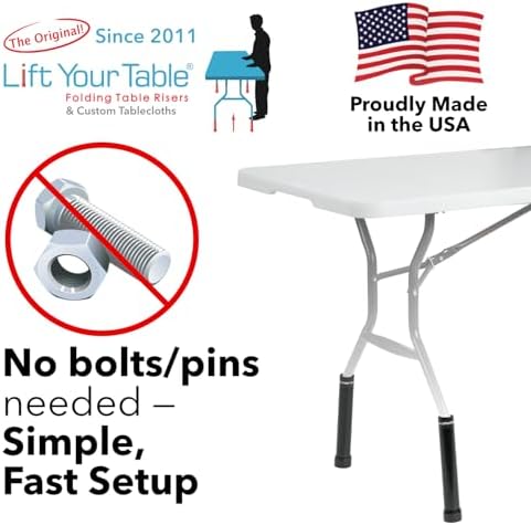 Lift Your Table® Folding Table Risers - Counter, Bar, or XL Height Extenders - Made in the USA, Heavy Duty Extensions Raise Bent Leg Folding Tables (Set of 4) (10 Sets - Counter Height (Movable Foot))