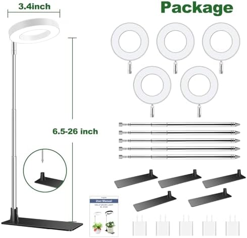 Aokrean Halo Grow Lights for Indoor Plants, Full Spectrum with Base 5 Pack