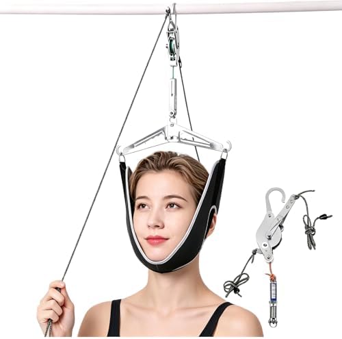 Adjustable Neck Traction Device, Hook & Gear Design No Heavy Objects Needed, Easy to Use for Neck Pain Relief, Suitable for Home & Outdoor Use