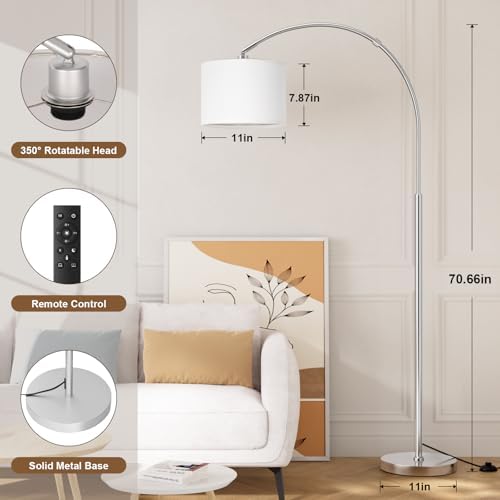 Ambimall Dimmable Arc Floor Lamp with Remote, Color Temp Adjustable, Silver