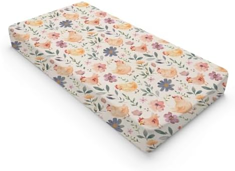 Cartoon Farm Animals Chicken Flowers Floral Leaves Baby Changing Pad Cover,Unisex Farm Nursery Diaper Changing Table Pad Mat Sheet for Boys Girls-16x32