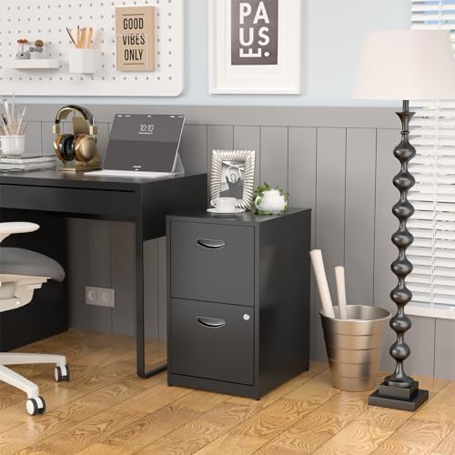 SteeLoong 2 Drawer File Cabinets,Metal Office File Cabinet with Lock,Black