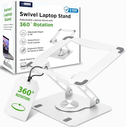Uncaged Ergonomics Swivel Laptop Stand for Desk, 360 Riser, Pearl White