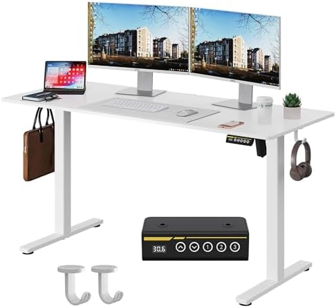 55 x 24 Inch Electric Standing Desk, 3 Memory Presets, White