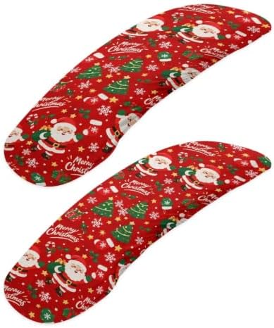 Santa Claus Print 2 Pcs Office Chair Armrest Covers, Christmas Tree Printed Soft Comfy Computer Chair Arm Covers, Removable Stretchy Office Chairs Cover for Computer Rotating Boss Chairs