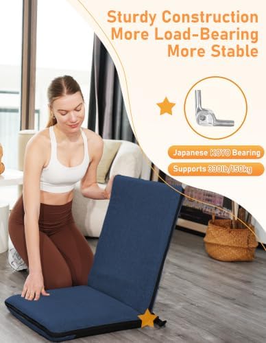 Adjustable Floor Chair with Back Support Foldable Meditation Chair, Blue