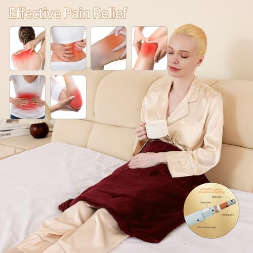 SAROO Massaging Weighted Heating Pad for Back Pain Relief,20"*24",Wine Red