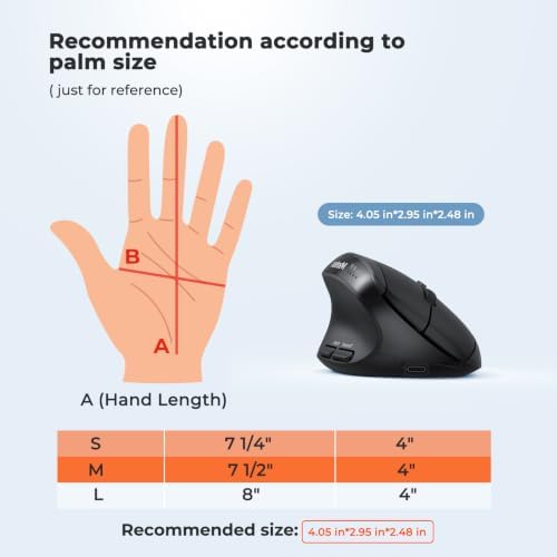 MEETION Left-Handed Ergonomic Vertical Mouse, Wireless, Rechargeable, Black