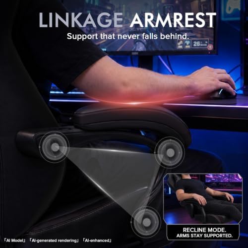 GTPLAYER Gaming Chair with Footrest, High Back Computer Chairs for Adults with Linkage Armrest Lumbar Support Heavy Duty 350lbs Ergonomic Swivel PC Game Chair for Office, Black