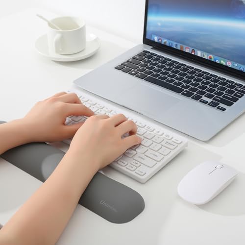 UnivoColors Design-Medium Wave Keyboard Wrist Rest of Medium, Artificial Sheepskin+Memory Foam+Ergonomic+Anti-Slip Gel, Resilience Support During Work and Gaming,Keyboard Accessory,Grey