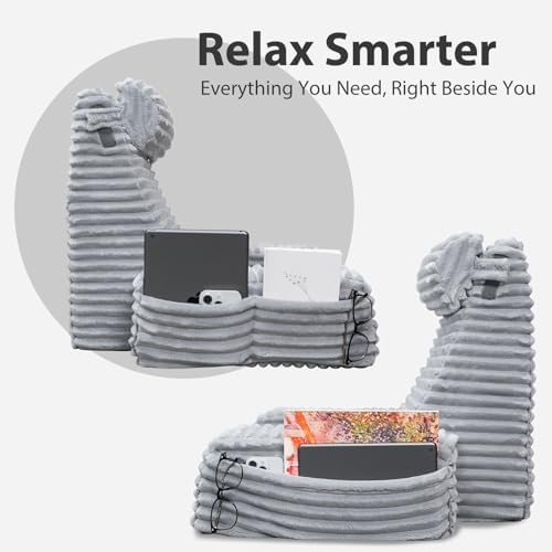 ENITYA 22" XL Back Pillow for Bed Sitting Up with Armrests & Big Pockets