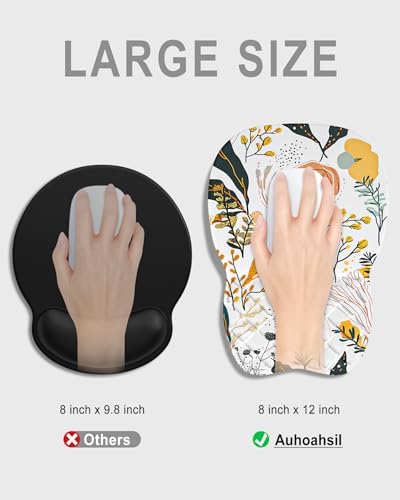Auhoahsil Ergonomic Mouse Pad with Wrist Rest, Slope Computer Mouse Mat with Wrist Support, Memory Foam Filling, Non-Slip Silicone Base, Pain Relief, for Gaming & Work, 8 x 12 in, White Flowers