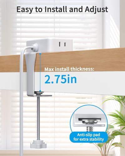 Desk Clamp Power Strip with 4 Outlets & 4USB, 10FT Extension Cord for Home