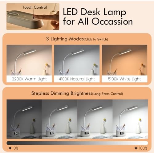 WILIT LED Desk Lamp for Home Office with Pen Holder, RGB Night Light, White
