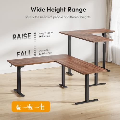 Cubiker 75 * 63" L Shaped Standing Desk, Reversible Corner Standing Desk, Suitable for Home Office, Black Walnat