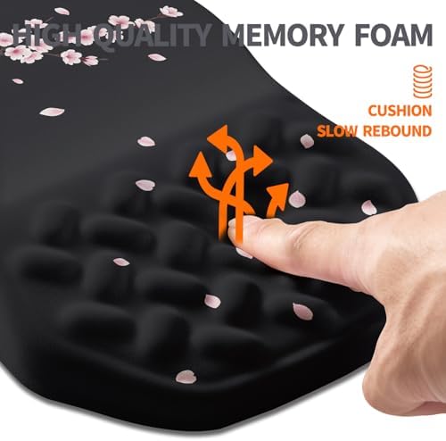 Ergonomic Slope Mouse Pad Wrist Support, Wrist Rest Mousepad for Carpal Tunnel Pain Relief with Massage Bulge and Slow Rebound Memory Foam (12x8 inch, Pink Blossom)
