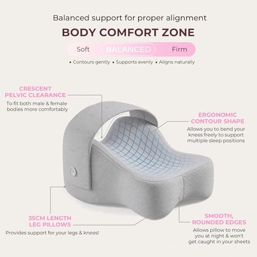 Knee Pillow for Side Sleepers, Alignment Pillow for Side Sleepers, Relief Hip & Sciatica Pain, Nourial Pillow Between Legs for Pregnant Women and Seniors (Grey)