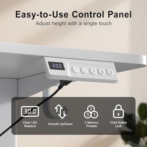 55 Inch Height Adjustable Standing Desk for Home Office, White