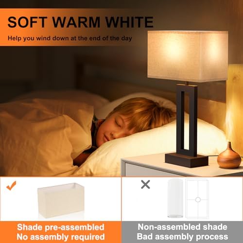 19.6" Touch Lamps for Nightstand, 3 Way Dimmable Bedroom Lamp, USB C+A