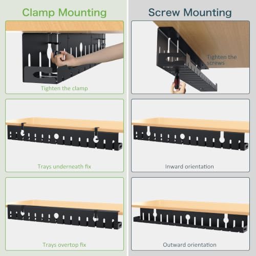 KEEGH Under Desk Cable Management Tray 48 in, Large Cord Hider, Black