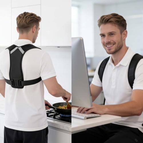 Posture Corrector for Women and Men, Adjustable Back Brace Shoulder Straightener, Upper Back Support Brace for Neck Shoulder Back Pain Relief, Breathable Posture Corrector for Daily Wear Black, L/XL